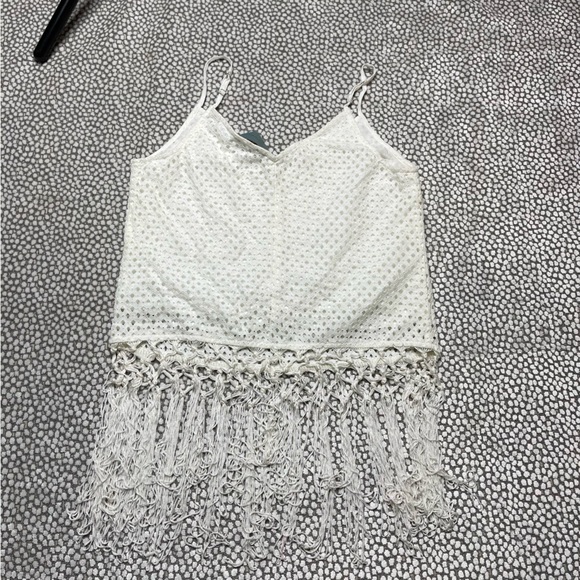 Skies Are Blue White Crochet Top With Fringe Small - Picture 8 of 8